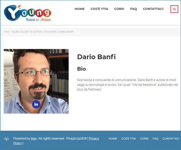 Dario Banfi è docente di YOUNG TALENT IN ACTION - YTIA