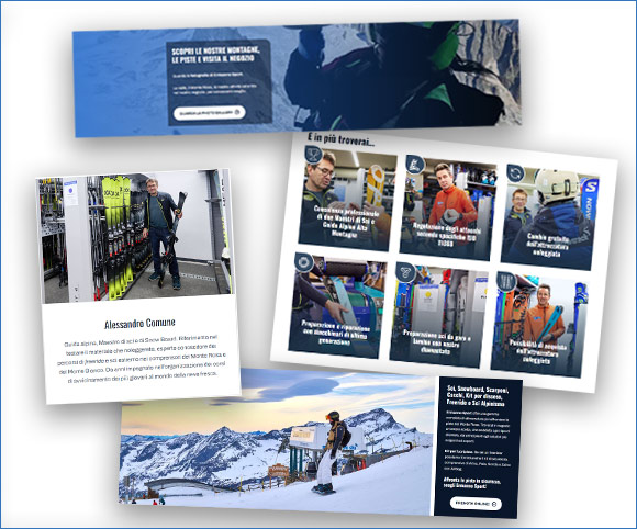 Esempi di Blocchi Gutenberg (by WordPress) per l'impaginazione del sito Web di Ermanno Sport - Noleggio Sci